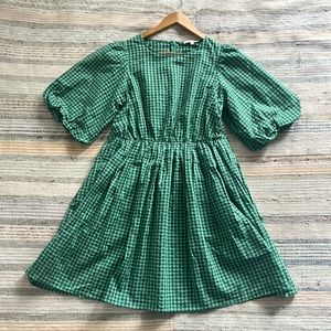 Madewell Gingham Crewneck Bubble-Sleeve Mini Dress